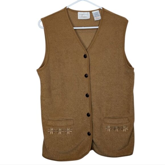 Vintage Tradition Brown Tan Embeoidered Button Up Vest Womens Small (6-8) - Picture 1 of 8